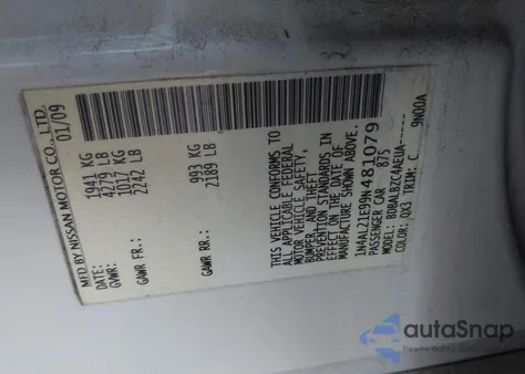 2009 Nissan Altima 2.5 S из США, поврежденный, VIN 1N4AL21E99N481079